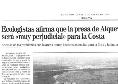 Ecologistas afirma que la presa de Alqueva será muy perjudicial para la Costa